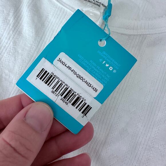 Posh Peanut White Ribbed Pointelle Cardigan - Size S - Picture 5 of 8